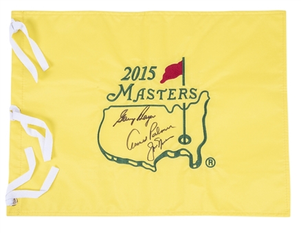 2015 Arnold Palmer, Gary Player, & Jack Nicklaus Multi Signed Masters Golf Flag (PSA/DNA)